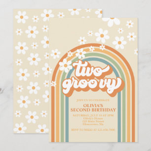 Twee Groovy Retro Regenboog Madelief Verjaardagsui Kaart