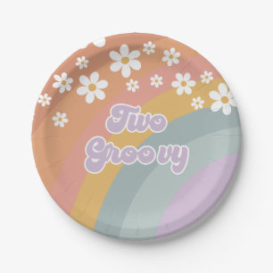 Twee Groovy Retro Regenboog Papieren Bordje