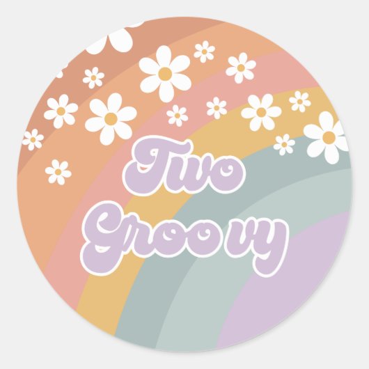 Twee Groovy Retro Regenboog Ronde Sticker (Voorkant)