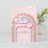 Twee Groovy Retro Regenboog Uitnodiging (Staand voorkant)