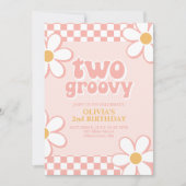 Twee Groovy Retro Roze Madeliefje Kaart (Voorkant)