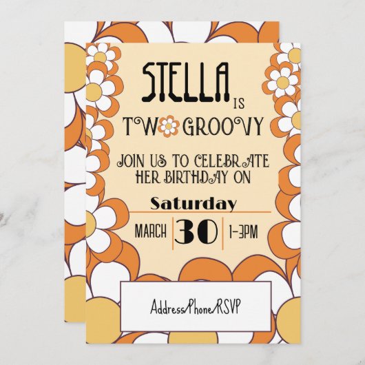 Twee Groovy Retro Sinaasappel Flower Power 2e Verj Kaart (Voorkant / Achterkant)