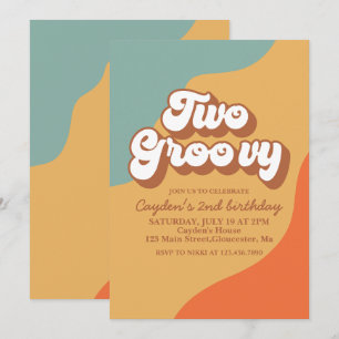 Twee Groovy Retro Spiraal 2e Verjaardagsuitnodigin Kaart