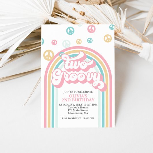 Twee Groovy Retro Summer Rainbow-uitnodiging Kaart