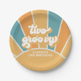 Twee Groovy Retro Sunshine Boy 2de verjaardag Papieren Bordje