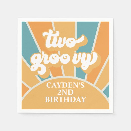 Twee Groovy Retro Sunshine Boy 2de verjaardag Servet (Voorkant)
