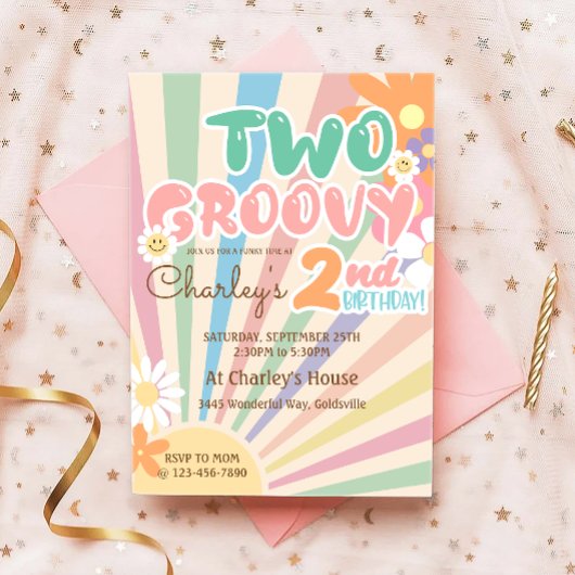 Twee Groovy Retro Sunshine Daisy Boho 2e Verjaarda Kaart