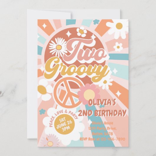 Twee Groovy Retro Sunshine Daisy Boho 2e Verjaarda Kaart (Voorkant)