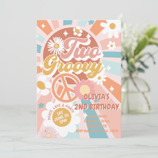 Twee Groovy Retro Sunshine Daisy Boho 2e Verjaarda Kaart (Staand voorkant)
