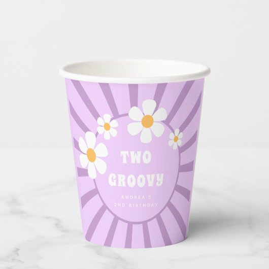 Twee groovy Retro Sunshine Girl Tweede verjaardag Papieren Bekers (Achterkant)