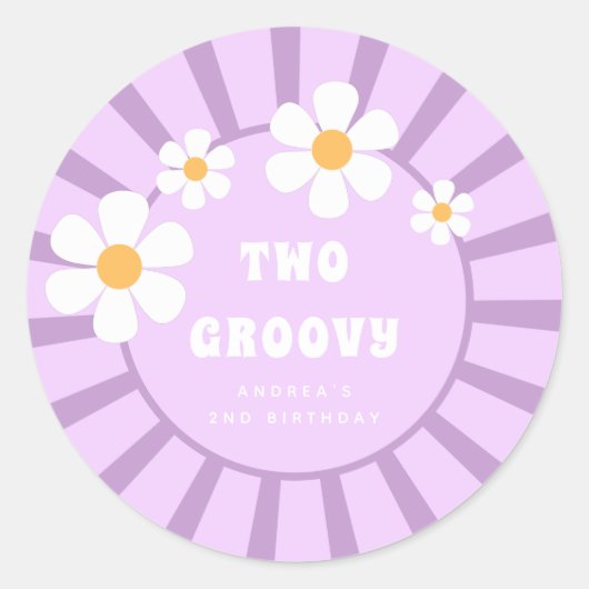Twee groovy Retro Sunshine Girl Tweede verjaardag Ronde Sticker (Voorkant)