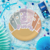 Twee Groovy Retro Sunshine Rainbow Daisy Papieren Bordje (Feest)