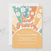 Twee Groovy Retro Sunshine Rainbow Daisy Uitnodigi Kaart (Voorkant)