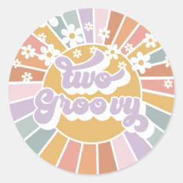 Twee Groovy Retro Sunshine Regenboog Madeliefje Kl Ronde Sticker