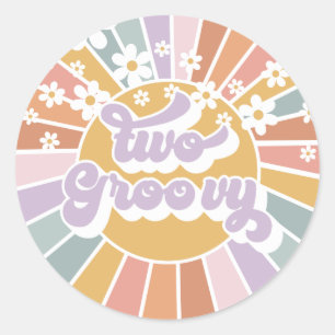 Twee Groovy Retro Sunshine Regenboog Madeliefje Kl Ronde Sticker