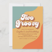 Twee Groovy Retro Swirl 2e verjaardag uitnodiging (Voorkant)