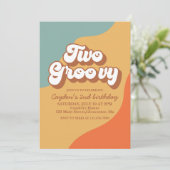 Twee Groovy Retro Swirl 2e verjaardag uitnodiging (Staand voorkant)