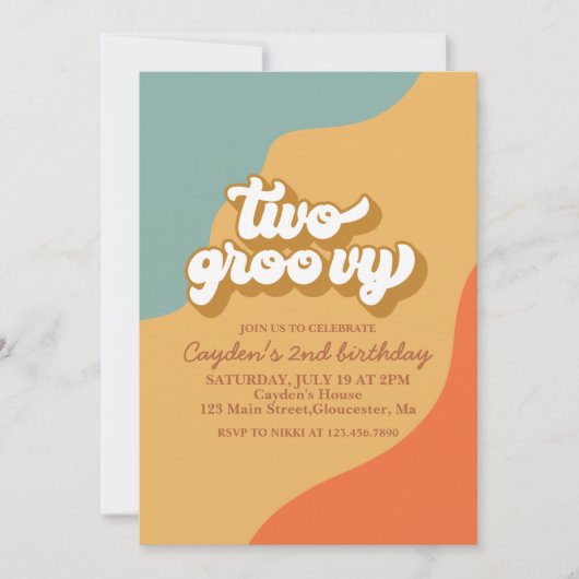 Twee Groovy Retro Swirl 2e verjaardag uitnodiging (Voorkant)