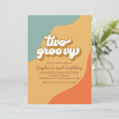Twee Groovy Retro Swirl 2e verjaardag uitnodiging (Staand voorkant)