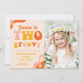 Twee Groovy Retro Tweede verjaardag Fotouitnodigin Kaart (Voorkant)