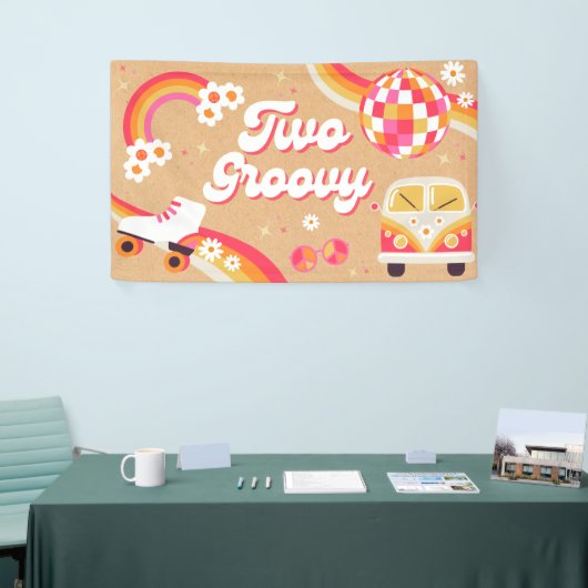 Twee Groovy Retro Verjaardag Banner (Beurs)