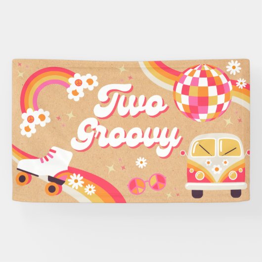 Twee Groovy Retro Verjaardag Banner (Horizontaal)