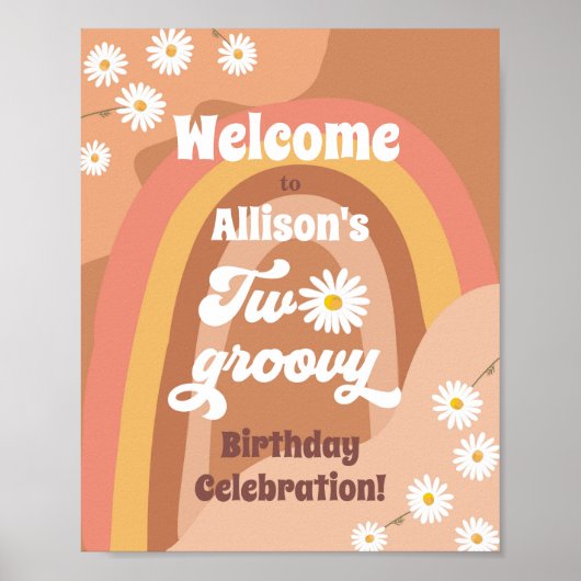 Twee Groovy Retro Welkom Hippie Daisy Birthday Poster (Voorkant)