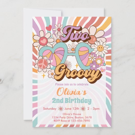 Twee Groovy Retro Zomer 2e Verjaardag Uitnodiging (Voorkant)