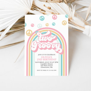 Twee Groovy Retro Zomer Regenboog Uitnodiging