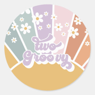 Twee Groovy Retro Zonneschijn Regenboog Madeliefje Ronde Sticker