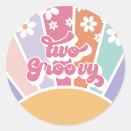 Twee Groovy Retro Zonneschijn Regenboog Madeliefje Ronde Sticker