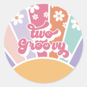 Twee Groovy Retro Zonneschijn Regenboog Madeliefje Ronde Sticker