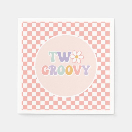 Twee Groovy Roze Daisy Checker Servet (Voorkant)