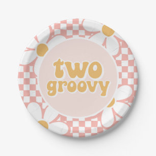 Twee Groovy Roze Daisy Schaken Papieren Bordje