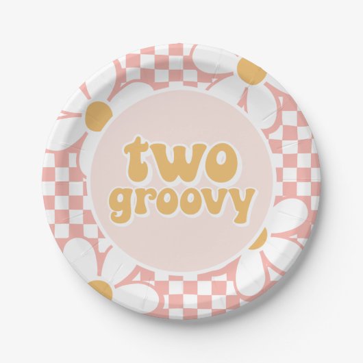 Twee Groovy Roze Daisy Schaken Papieren Bordje (Voorkant)