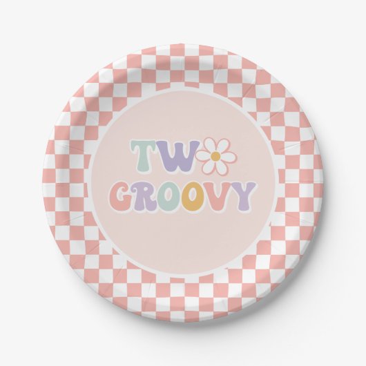 Twee Groovy Roze Daisy Schaker Papieren Bordje (Voorkant)