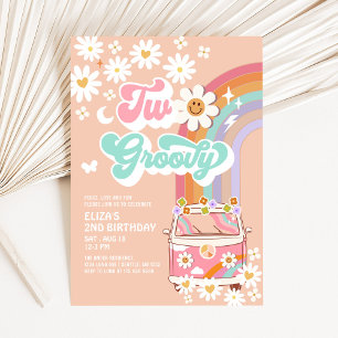 Twee Groovy Roze Madeliefje Regenboog Bus 2e Verja Kaart