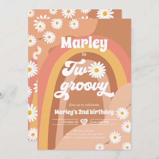 Twee Groovy Tweede Verjaardag 2de Retro Boho Madel Kaart (Voorkant / Achterkant)