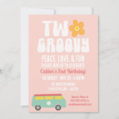Twee groovy tweede verjaardag retro bloem vredesbu kaart (Voorkant)