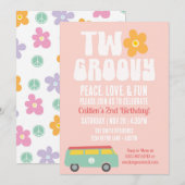 Twee groovy tweede verjaardag retro bloem vredesbu kaart (Voorkant / Achterkant)