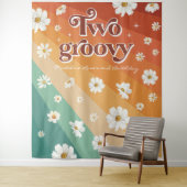 Twee Groovy Tweede Verjaardag | Retro Daisy Regenb Wandkleed (In situ)