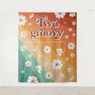 Twee Groovy Tweede Verjaardag Retro Madeliefje R Wandkleed