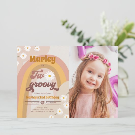 Twee Groovy tweede verjaardag tweede Retro Boho Da Kaart (Staand voorkant)