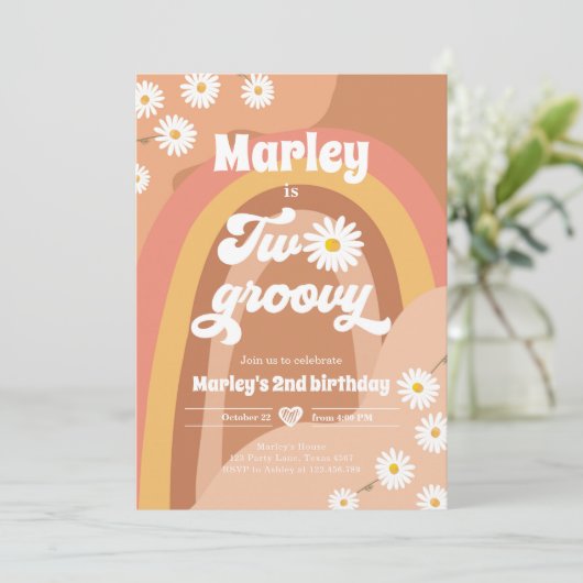 Twee Groovy Tweede verjaardag tweede Retro Boho Da Kaart (Staand voorkant)