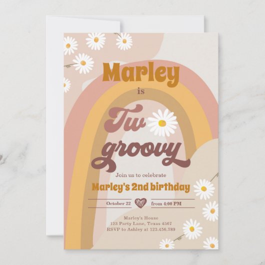 Twee Groovy tweede verjaardag tweede Retro Boho Da Kaart (Voorkant)