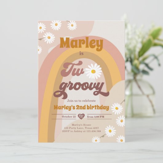 Twee Groovy tweede verjaardag tweede Retro Boho Da Kaart (Staand voorkant)