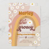 Twee Groovy tweede verjaardag tweede Retro Boho Da Kaart (Voorkant / Achterkant)