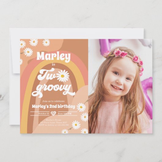 Twee Groovy tweede verjaardag tweede Retro Boho Da Kaart (Voorkant)