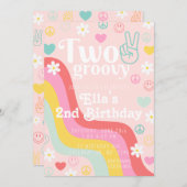 Twee groovy tweede verjaardag uitnodigen kaart (Voorkant / Achterkant)