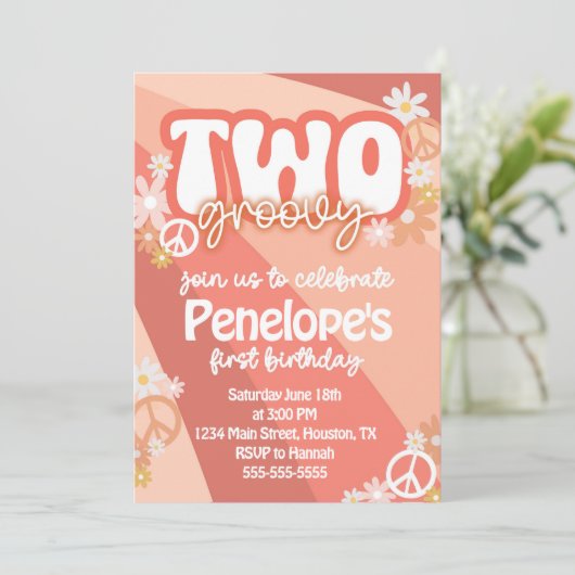 Twee Groovy tweede verjaardagsfeest uitnodiging (Staand voorkant)